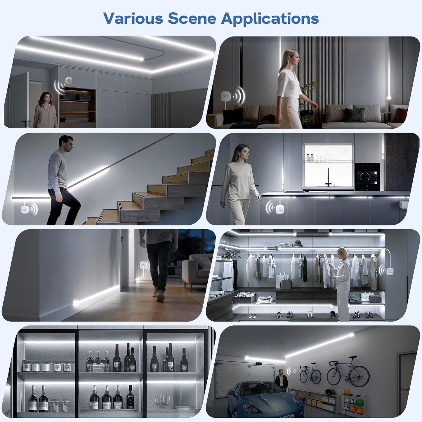 Motion Sensor LED Strip Lights 32.8ft 6500K White with Running Water Effect | Cool white running water flowing motion activated led stair lights, dimmable & auto-off timer,24v for kitchen,corridor,indoor