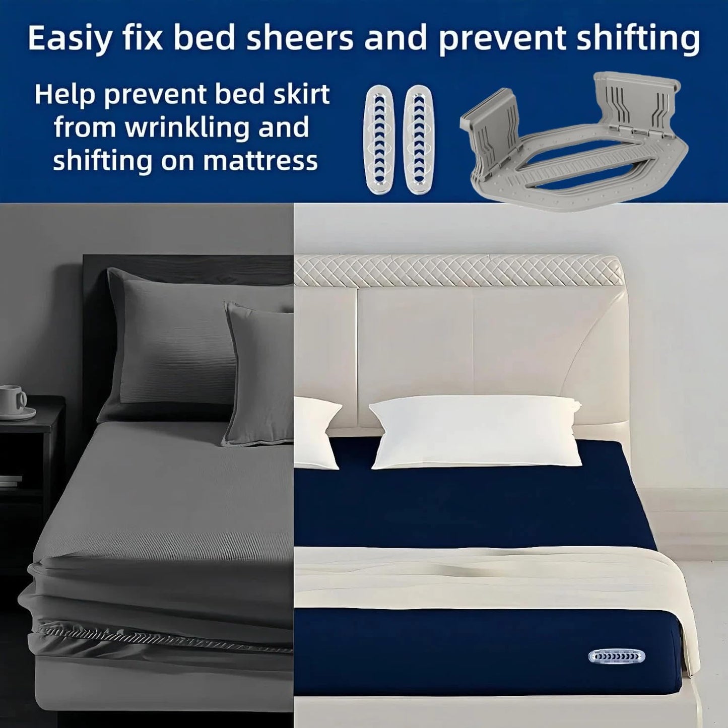 4Pcs Bed Sheet Straps – No-Slip Adjustable Clips for Mattress, Keeps Sheets Tight (White)