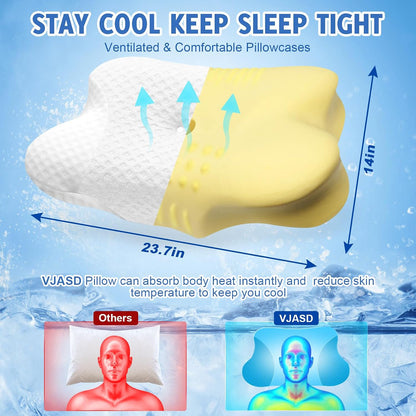 Cervical Neck Pillows with Memory Foam - Neck Pillows for Pain Relief Contour Memory Foam Pillows Ergonomic Neck Support - Adjustable Orthopedic Bed Pillows with Breathable Pillowcase for Sleeping