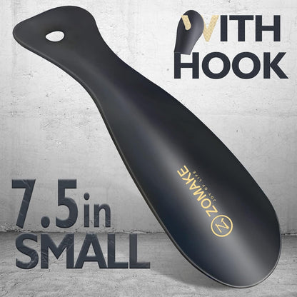 ZOMAKE Shoe Horn Long Handle for Seniors Men Women, Metal Shoehorn 2Pack | 16.5" Long Boot Horn, Travel Small Shoe Spoon Helper 7.5", Sturdy Stainless Steel, Anti-Slip Leather Grip, Shoe Protection