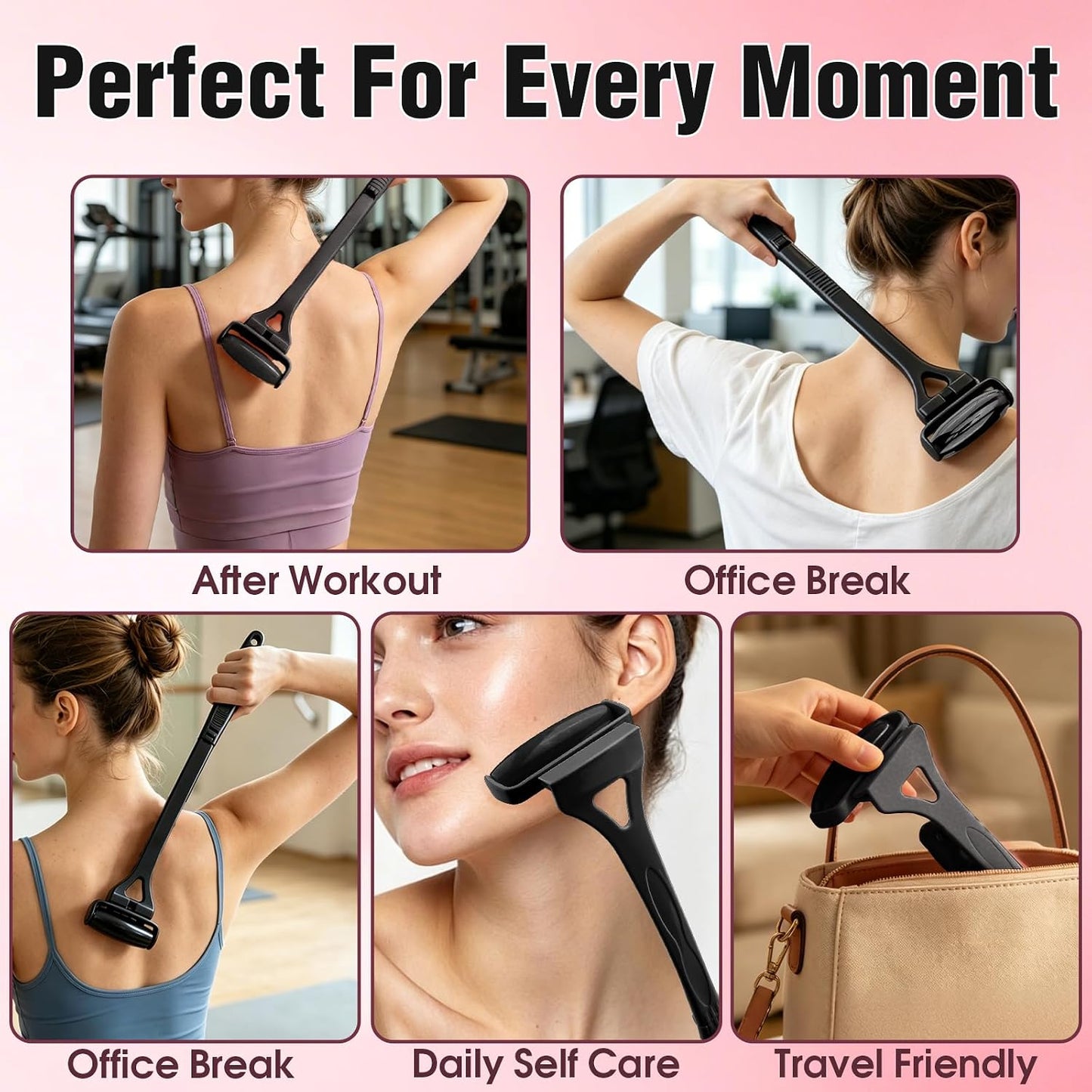 Foldable Manual Leg Massage Rollers for Neck Back, Back Massage Rollers | Women Leg Massager Roller, 3Rollers with Storage bag, Dual Hot and Cold Use Body Roller for Facial, Sturdy and Portable Pink
