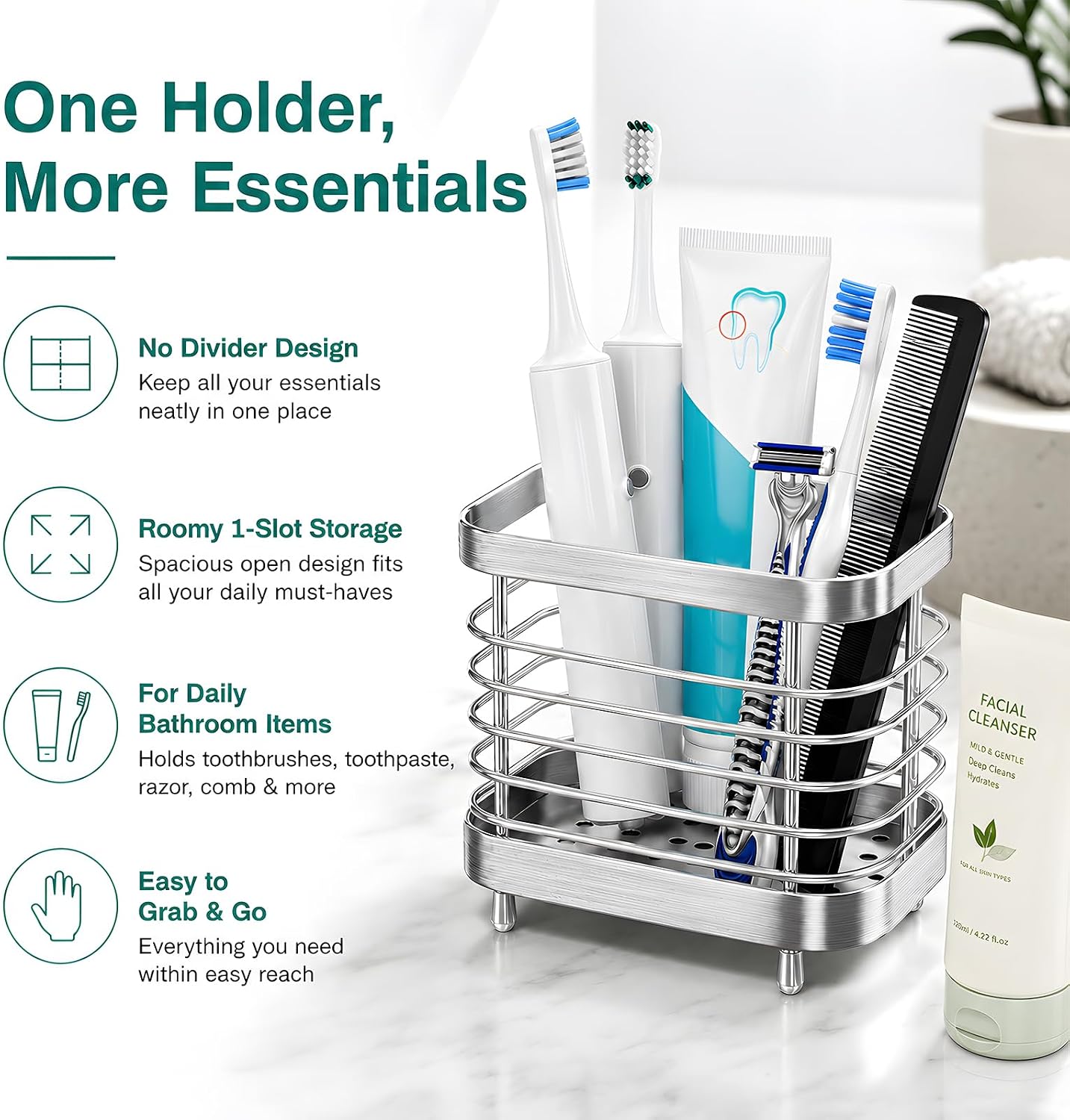 Stainless Steel Electric Toothbrush Holder for Bathroom with Drainage | Anti-Slip Countertop Tooth Brush Holder Caddy Stand, Toothbrush and Toothpaste Organizer, Black Bathroom Accessories Decor
