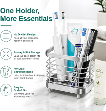 Stainless Steel Electric Toothbrush Holder for Bathroom with Drainage | Anti-Slip Countertop Tooth Brush Holder Caddy Stand, Toothbrush and Toothpaste Organizer, Black Bathroom Accessories Decor