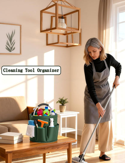 Cleaning Caddy with Handle, for Cleaning Supplies Organizer Bucket | Foldable Storage Tote with 6 Pockets,17L Large Capacity Basket for Household Organizer,Laundry Room,Bathroom & Home