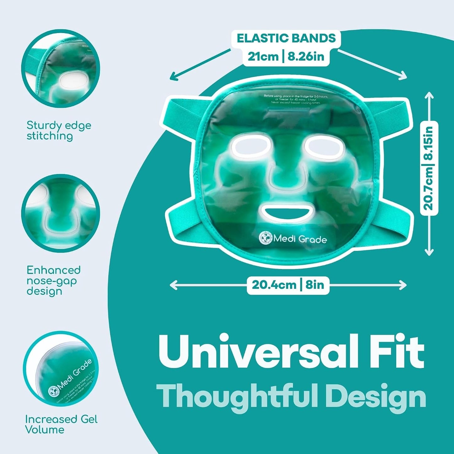 Medi Grade Cooling Face Mask, Gel Ice Pack for Face with Lycra Cover | Cold face mask for dark circles and puffiness, full face ice mask with storage pouch, gentle cooling therapy for skin