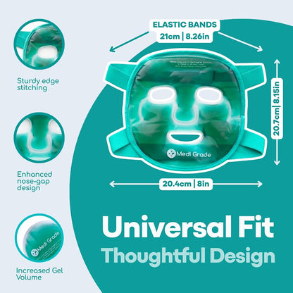 Medi Grade Cooling Face Mask, Gel Ice Pack for Face with Lycra Cover | Cold face mask for dark circles and puffiness, full face ice mask with storage pouch, gentle cooling therapy for skin
