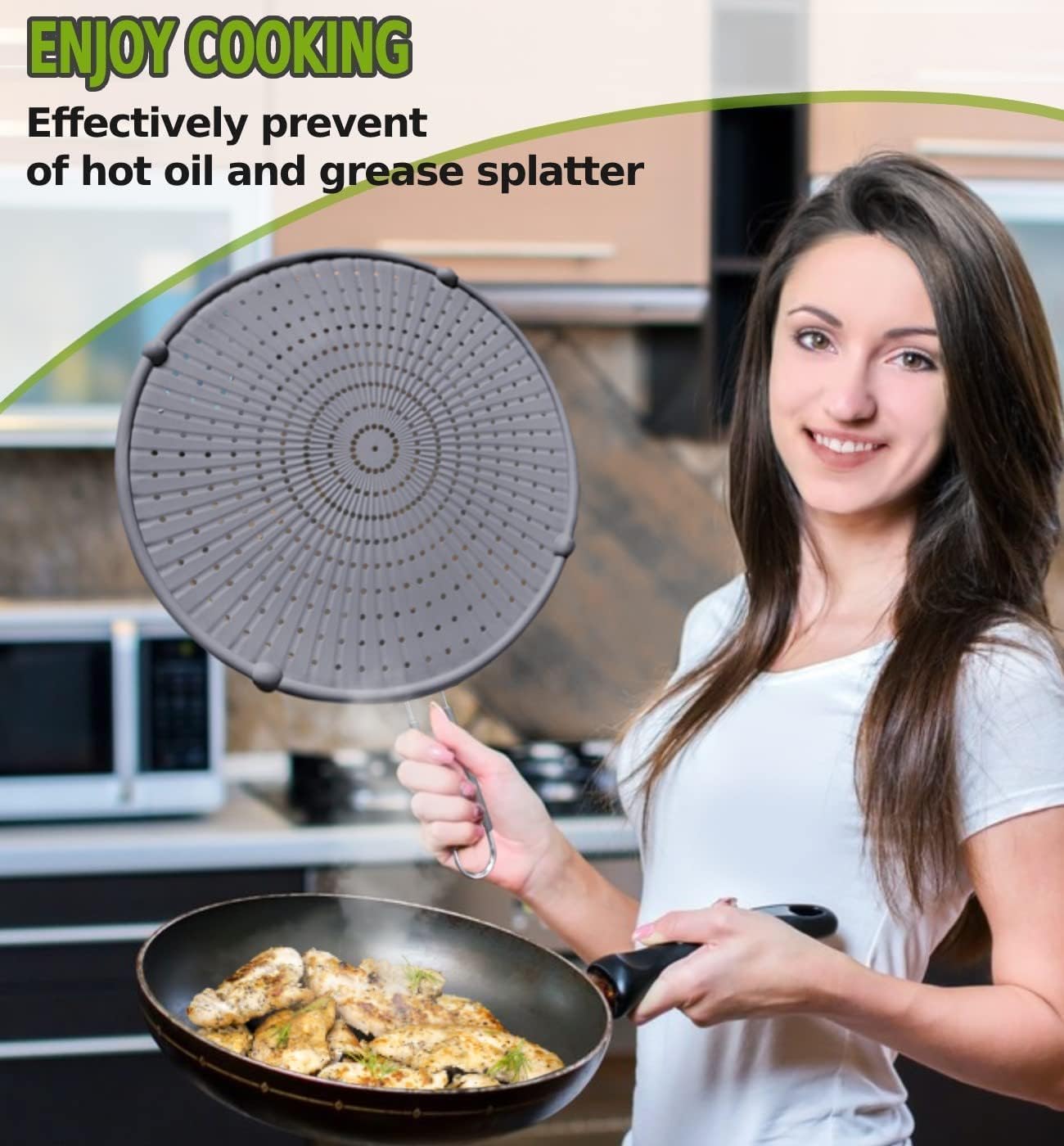 Silicone Splatter Screen for Frying Pan, Grease Splatter Guard for Frying Pan Heat Resistant Oil Splatter Guard, Multi-Use Pan Cover, Non Stick, Easy Clean 12.6" - Black