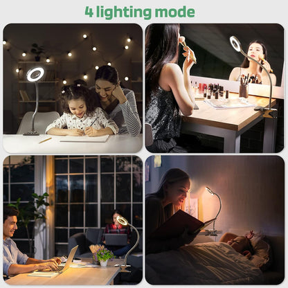 Glorious-LITE Clip on Light 36 LED Eye Caring Reading Light for Bed Silver | 360° Flexible Gooseneck, With 4 Color Modes, Dimmable Book Light for Bed, Desk, Headboard, USB Powered, With 59inch USB Wires