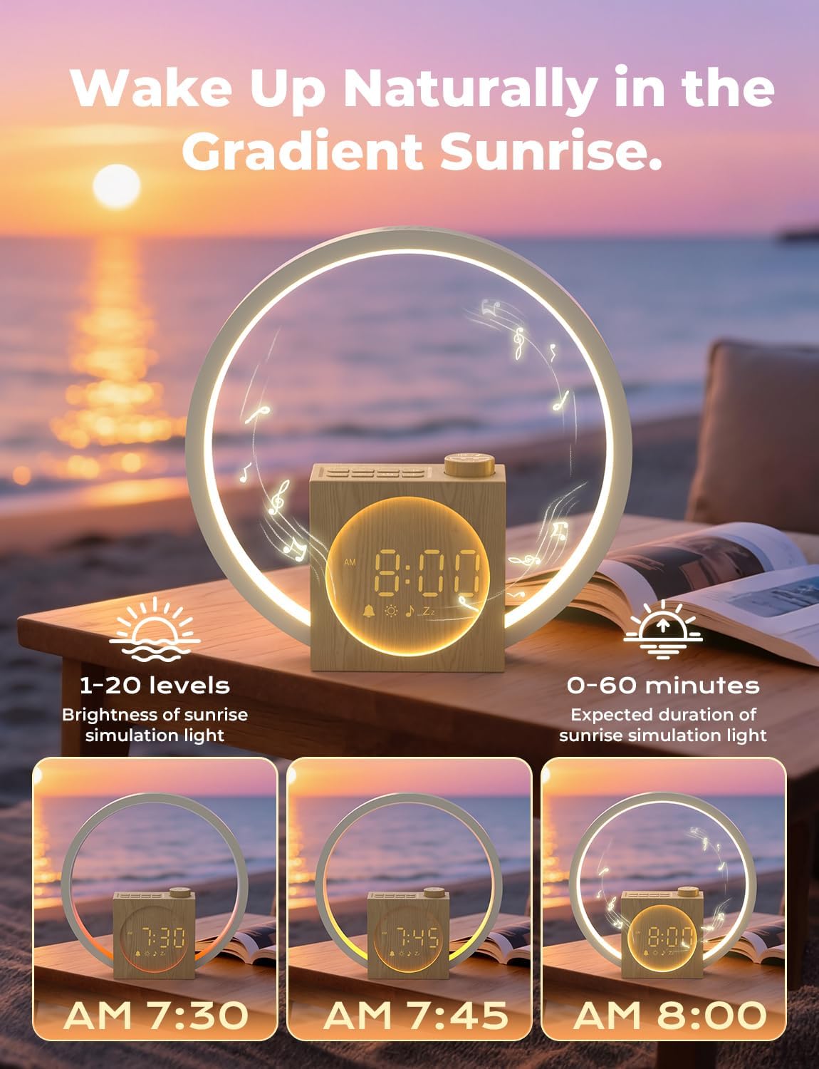 LIORQUE Wake Up Light Sunrise Alarm Clock for Bedrooms with Touch Control