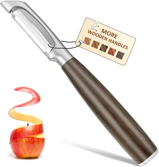JUSEEPO Premium Vegetable Peeler, I Type Swivel 304 Stainless Steel Blade Comfortable Solid Wood Handle, Practical Gift for Restaurant Baking Chef Woman for Veggie, Fruit, Potato(Merbau)