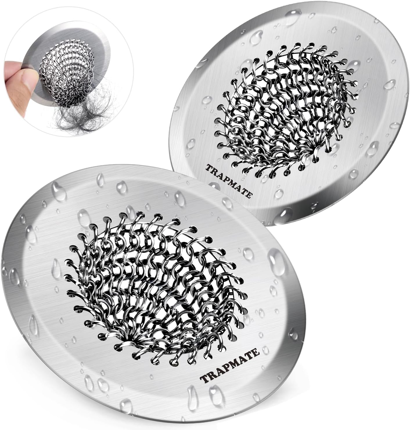 TRAPMATE Shower Drain Hair Catcher, 2.8" Bathtub Stopper Drain Strainer Kit | Easy Clean, Anti-Clogging, Fast Drainage, Anti-Slip, Reversible, No Rust, For Bathtub & Shower Drains, Small Size, Patented