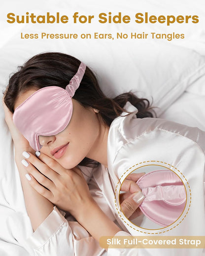 BeeVines 22 Momme Silk Sleep Mask, 3D Contoured Eye Masks for Women (Black) | Luxury 100% Pure Silk Eye Cover for Sleeping, 3D Contoured Eye Shade for Lash Extensions, Zero Eye Pressure & Blackout