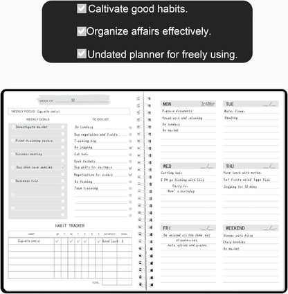 Undated Weekly Planner With Habit Tracker & To Do List 5.7 x 8.0 inch | Avoid Unfocused Busywork,Productivity Organizer,No-Bleed Thick Pages,Portable Size,Lay-Flat Spiral for Hands Free