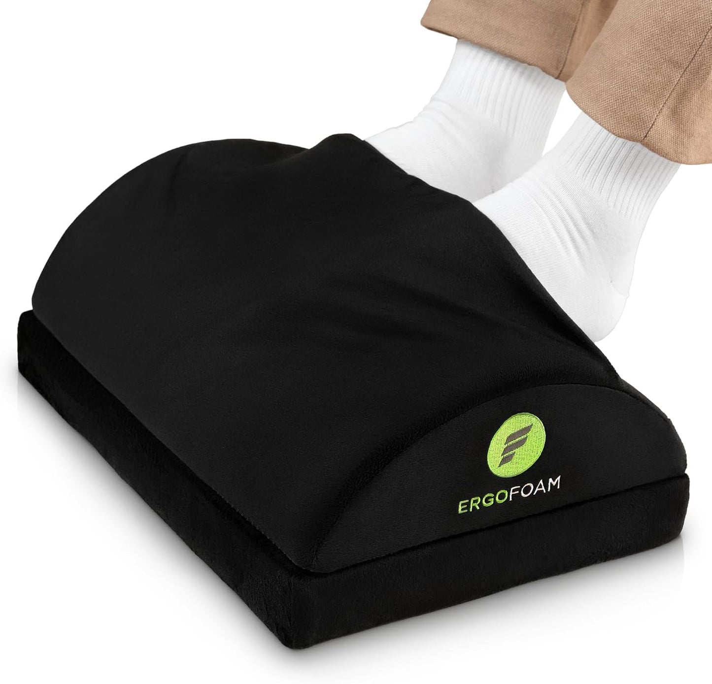 ErgoFoam Foot Rest for Under Desk at Work Adjustable - Chiropractor-Endorsed, High-Density Foam, Velvet (Black)
