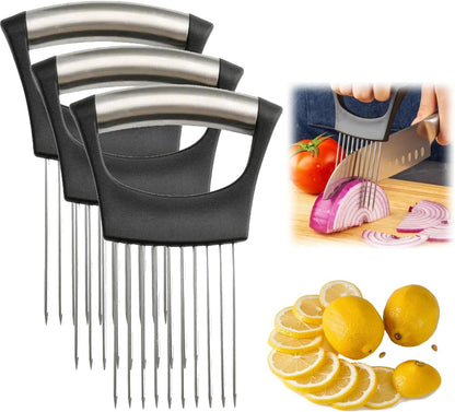 Stainless Steel Onion Slice Holder, New Onion Holder for Slicing, Lemon Slicer Vegetable Cutter, Chopper Slicing Assistant Tool for Potato, Tomato, Meat, Onion Home Kitchen Tools