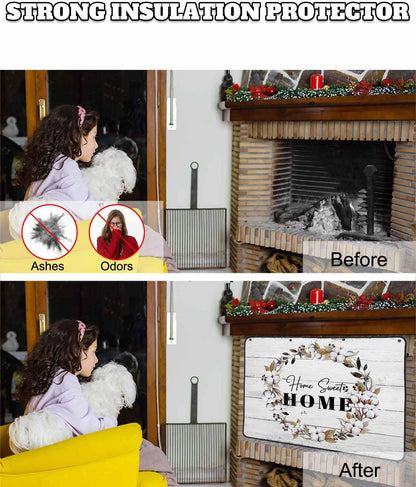Farmhouse Wreath Magnetic Fireplace Cover,Fireplace Draft Blocker,Sweet Home Rustic Plants Texture Grey Wood Fireplaces Blanket for Heat Loss/Cold Air,Fireplaces Draft Stopper Cover for Inside 36"x30"
