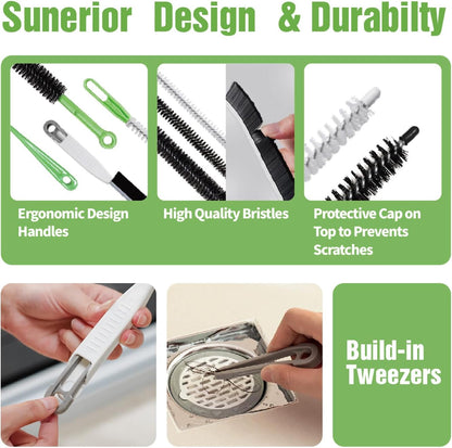 4pcs Flexible Cleaning Brush Set for Dryer Vents, Fridge Coils, HVAC Systems & Tight Spaces – Multi-Use Lint and Dust Remover with Crevice Brush and Detailing Tools