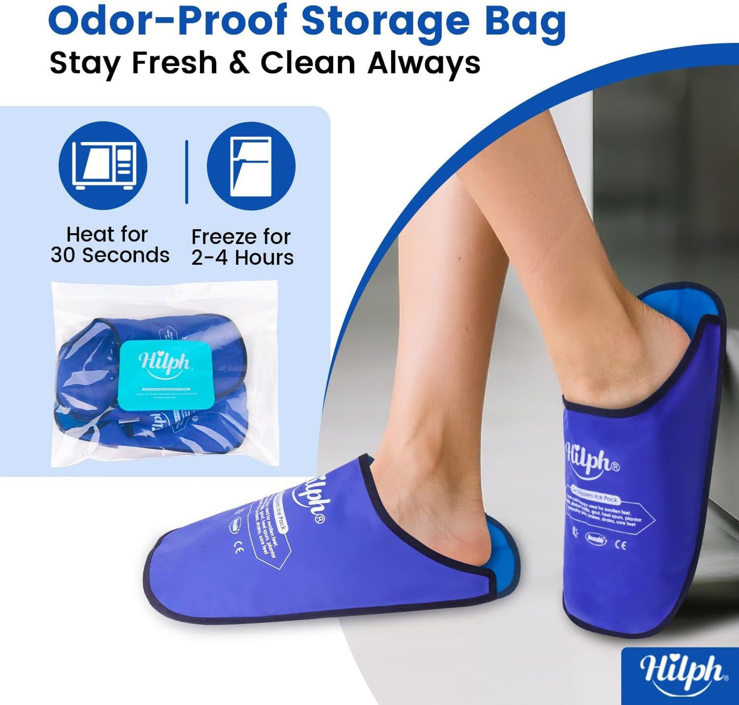 Hilph Foot Ice Pack Slippers, 1 Pair Ice Pack for Feet & Toes Pain Relief | Reusable Hot Cold Therapy for Plantar Fasciitis, Gout, Bunions, Neuropathy Relief, Surgery Recovery, HSA Eligible FSA, Blue