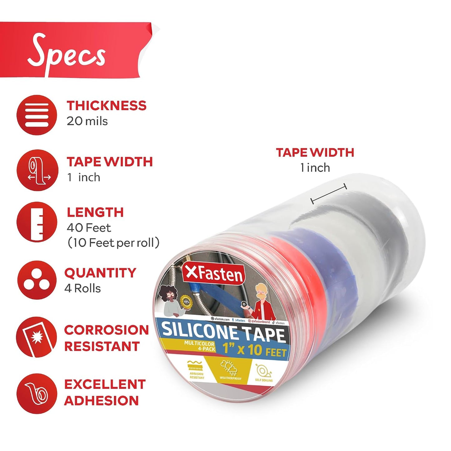 XFasten Self Fusing Silicone Tape Waterproof – 1" x 36 Feet Black, Self Amalgamating Tape, Silicone Rubber for Plumbing, Sealing Pipes, Hose Repair, Outdoor Coax and Electrical Cables – Weatherproof