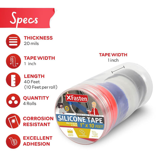XFasten Self Fusing Silicone Tape Waterproof – 1" x 36 Feet Black, Self Amalgamating Tape, Silicone Rubber for Plumbing, Sealing Pipes, Hose Repair, Outdoor Coax and Electrical Cables – Weatherproof