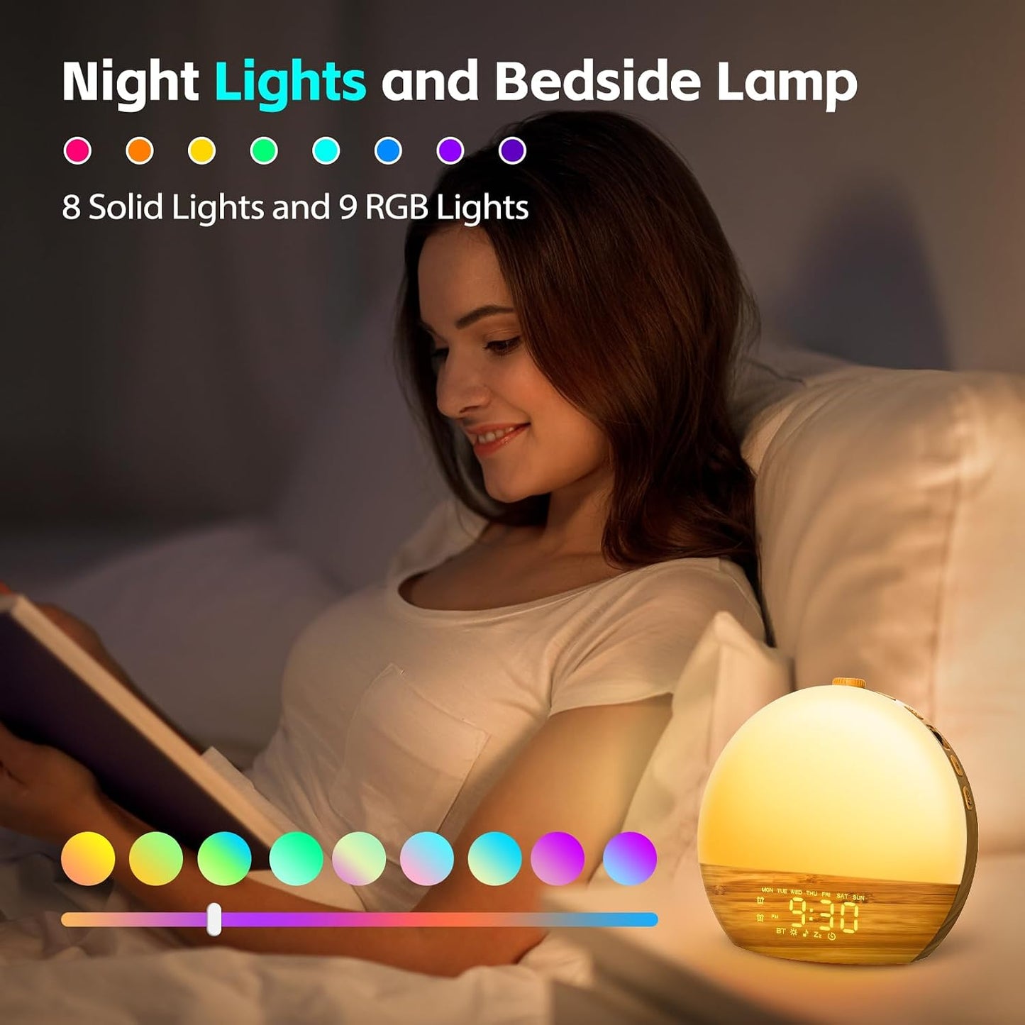 Geuuap Sunrise Alarm Clock White Noise Machine with Bluetooth Speaker,Khaki | 30 Soothing Sounds, 17 Dimmable lights, Simulated Sunrise, Backup Battery Memory, Auto-off Sleep Timer, Screen-Free Design