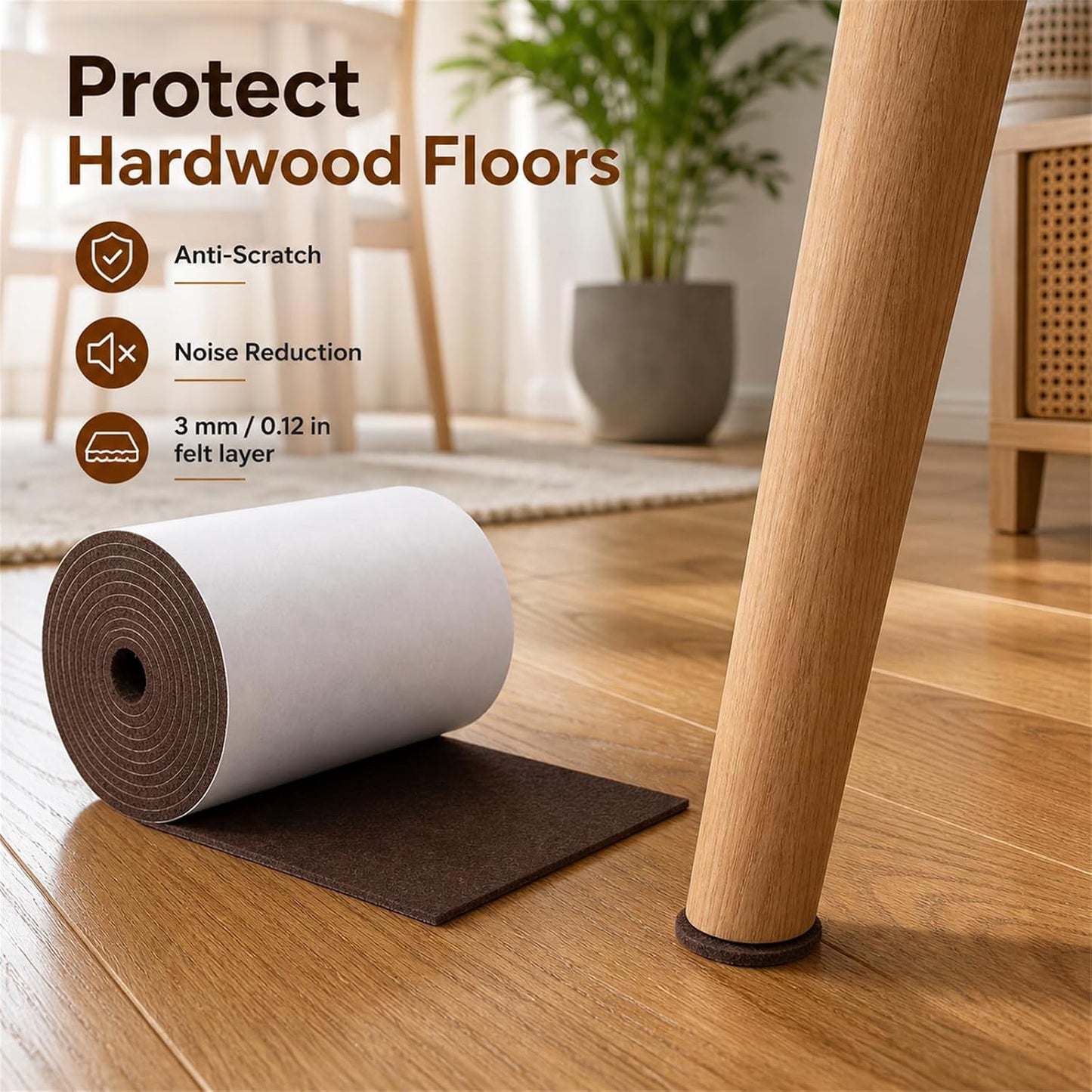 Felt Furniture Pads, Self Adhesive Felt Sheets Roll, Cuttable Felt Pads for Furniture Legs, Heavy Duty Furniture Pads for Hardwood Floors, Chair Wall Protector, Black, 40 x 5 x 0.12 Inch