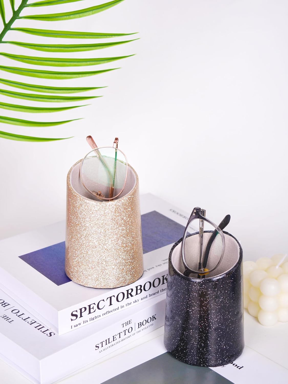 2 Pack Eyeglasses Holder PU Leather Glasses Stand Case Holder for Desks or Nightstands