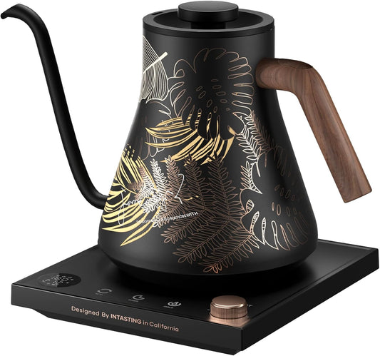 INTASTING Gooseneck Electric Kettle, Temperature Control | Stainless Steel Inner, 1200W Quick Heating, for Pour Over Coffee, Brew Tea, Boil Hot Water, 30 oz, 0.9L, Black