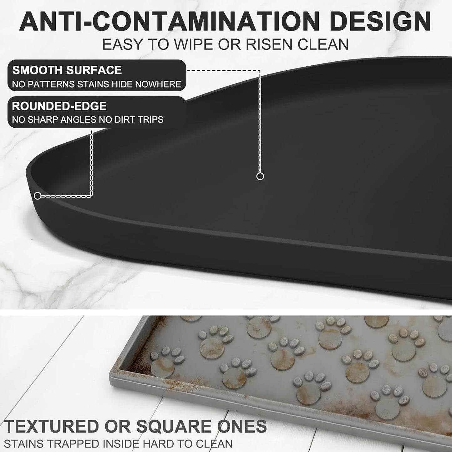 SMILOOL Waterproof Silicone Pet Food Mat with Raised Edge for Dog & Cat | 19" x 12" Non-Slip Pet Feeding Mats with Lip for Food & Water Bowl, Food Grade, Easy Cleaning, Black