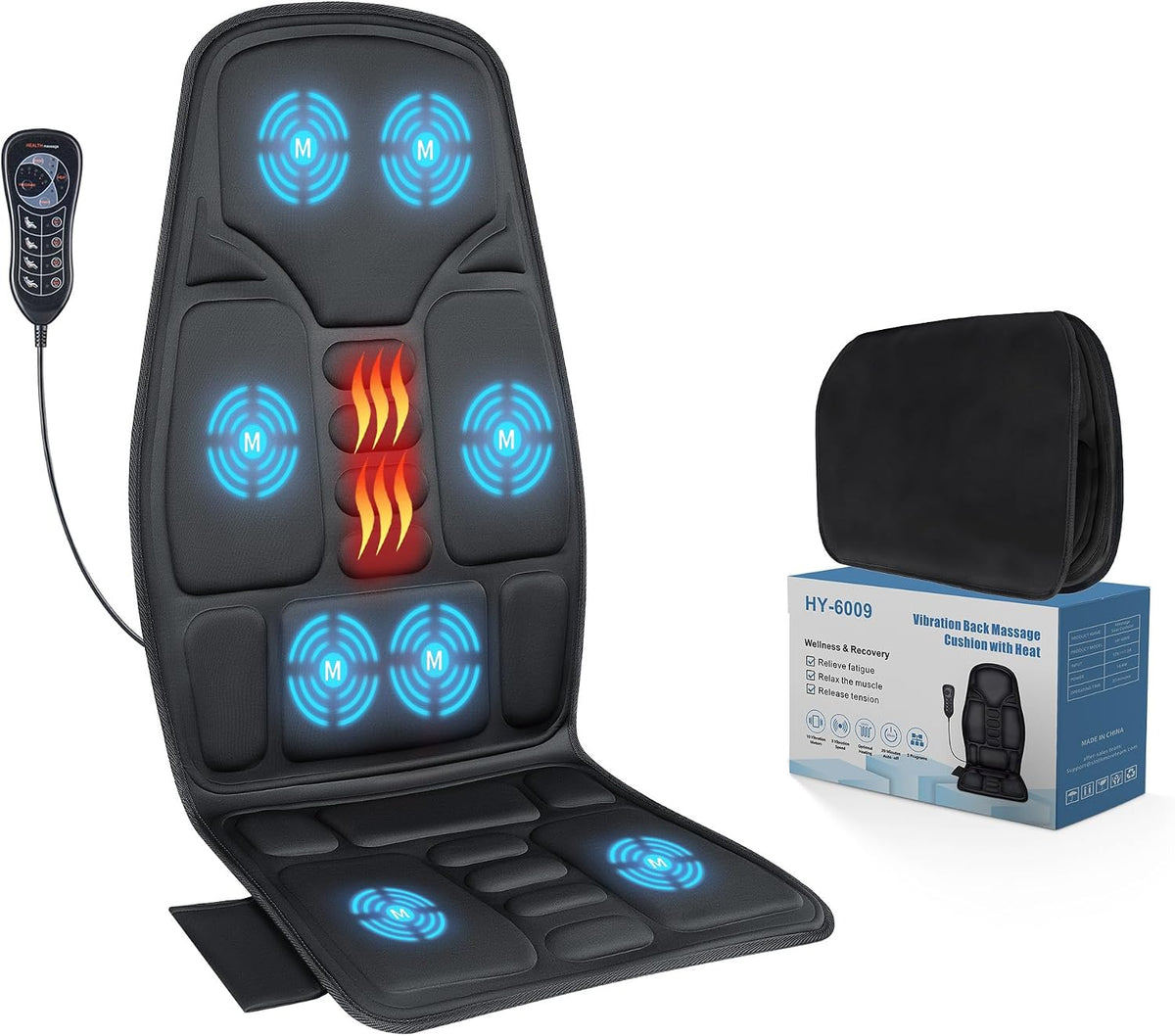 SLOTHMORE Vibration Back Massager for Chair with Heat, Chair Massager Pad with 8 Vibration, Massage Seat Cushion for Office Chair, Home Recliner & Sofa, Relaxing Gifts for Mom & Dad