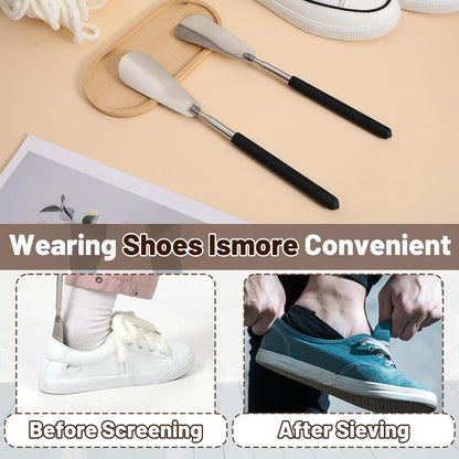 2 Pack Extendable Long Handled Shoe Horn for Seniors, 10" To 25" Adjustable for Telescopic Shoehorns for Men Women, Stainless Steel Travel Shoe Helpers to Put on Your Shoes