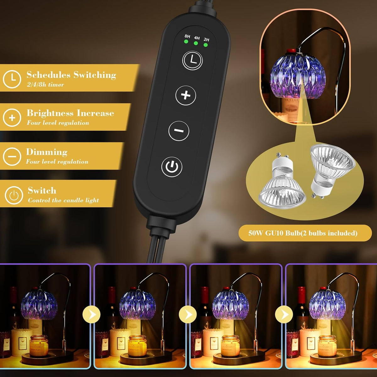 Candle Warmer Lamp, Timer & 4-Level Dimmer, Minimalist Design