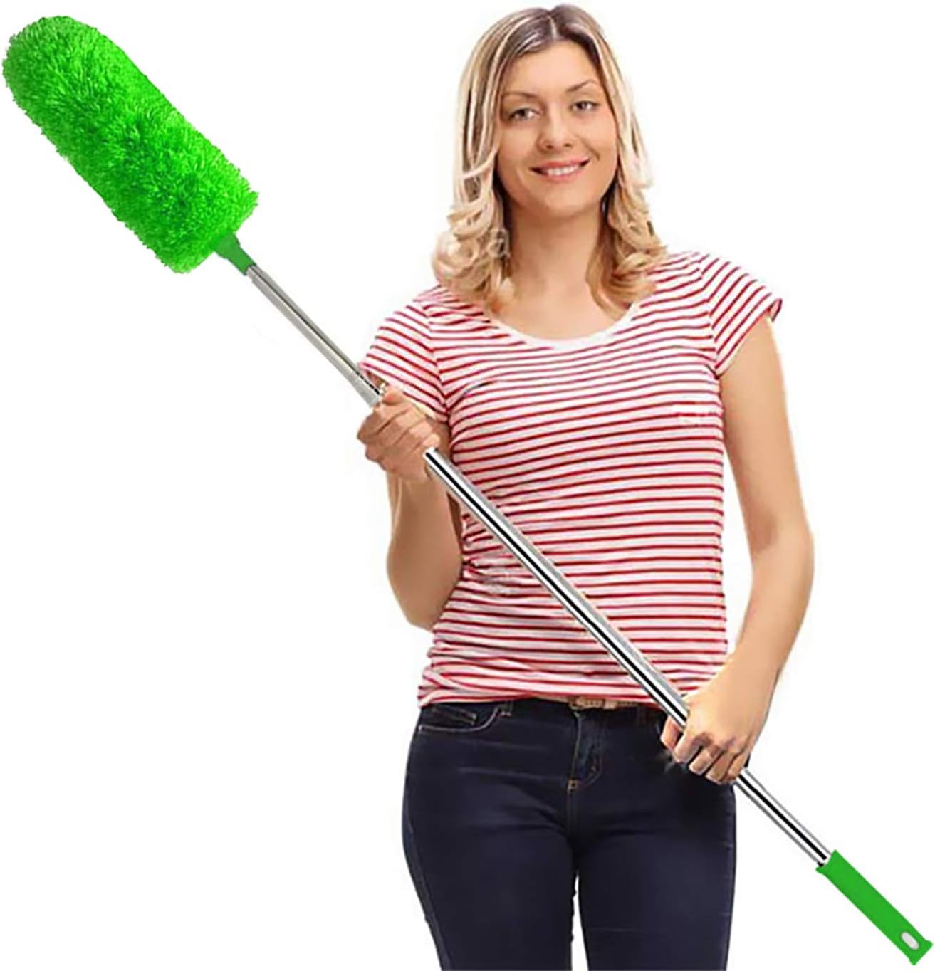 Cobweb Duster with Extension Pole 100 inches, Dusters for Cleaning with 2 Duster Heads, Washable Microfiber Feather Duster for Cleaning Ceiling Fan, High Ceiling, Blinds, Furniture & Cars