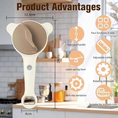 New Jar Opener for Seniors, 4-in-1 Can Openers for Weak Hands & Arthritis Sufferers with Non Slip Teeth, Ergonomic Non-Slip Handle, Fits 1-3.5 Inch Kitchen Mason Jars, Bottle & Cans