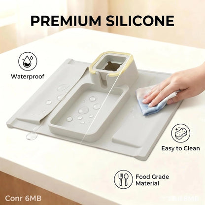 Luxury Gold Trim Couch Cup Holder Tray - Weighted Anti-Spill Navy Blue Silicone Sofa Armrest Organizer, Non-Slip Recliner Tray Table for Drinks, Remote, Phone - Fits Most Couch Arms