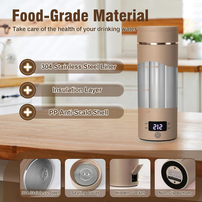 Touxila Portable Electric Kettle for Travel 120V, 13.5oz, 4 Temp Settings | 304 Stainless Steel Lining,Fast Boiling Water,Auto Shut-Off,Boil Dry Protection,Small Kettle for Office & Hotel(Beige, 400ML)
