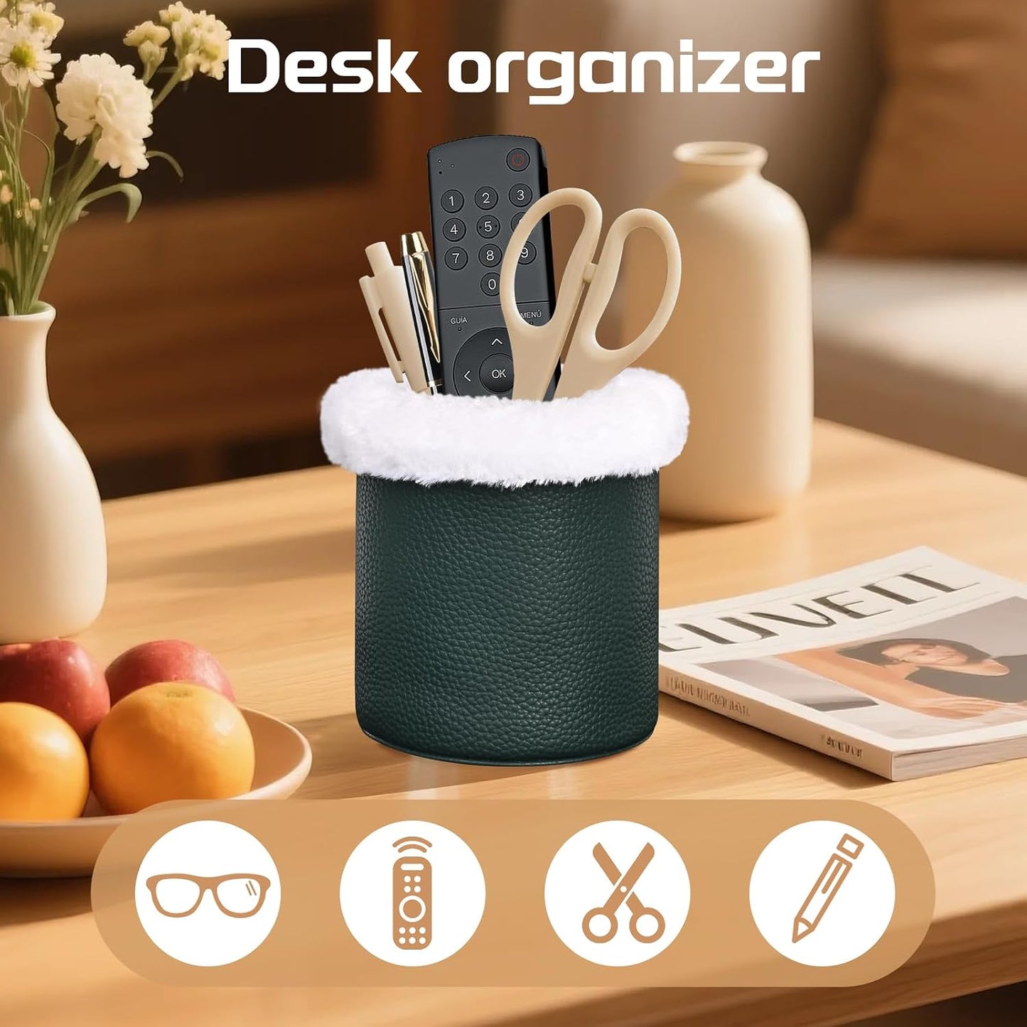 Plush Lined Glasses Holder,Protective Leather Eyeglass Case,Anti-Scratch Eyeglass Holder Stand for Nightstand,Office Desk,Ocean Blue