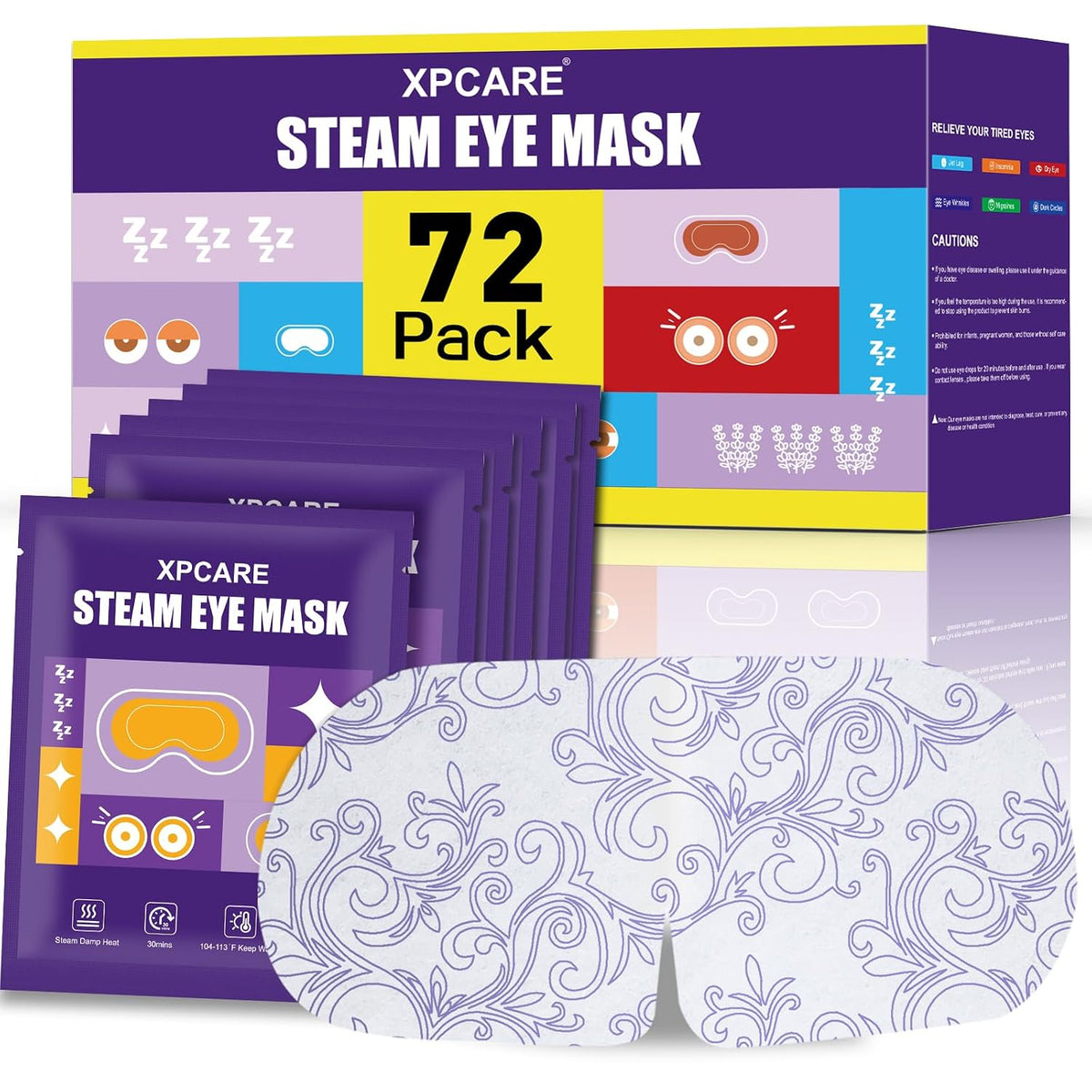 XPCARE 72 Pack Steam Eye Mask Disposable for Dry Eyes Cornea Care-Lavender