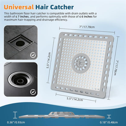 Hibbent Upgraded Shower Drain Hair Catcher for Bathroom Floor 4" Drain, Anti-Clogging Shower Drain Cover, Stainless Steel & Silicone Drain Strainer with Handle, Shower Drain Protector, Grey