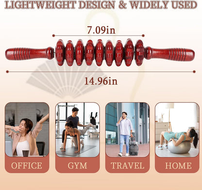 Liitrton Manual Wooden Massage Roller Stick for Muscle Relief, 11-Wheel