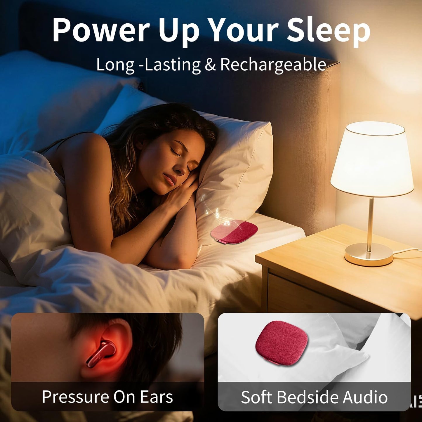 Under Pillow Speaker for Sleeping, Pillow Speaker for Sleeping with White Noise &Timer, Wireless Sleep Aid with Stereo Bass Private Sleep Headphones for Side Sleepers-Light Purple