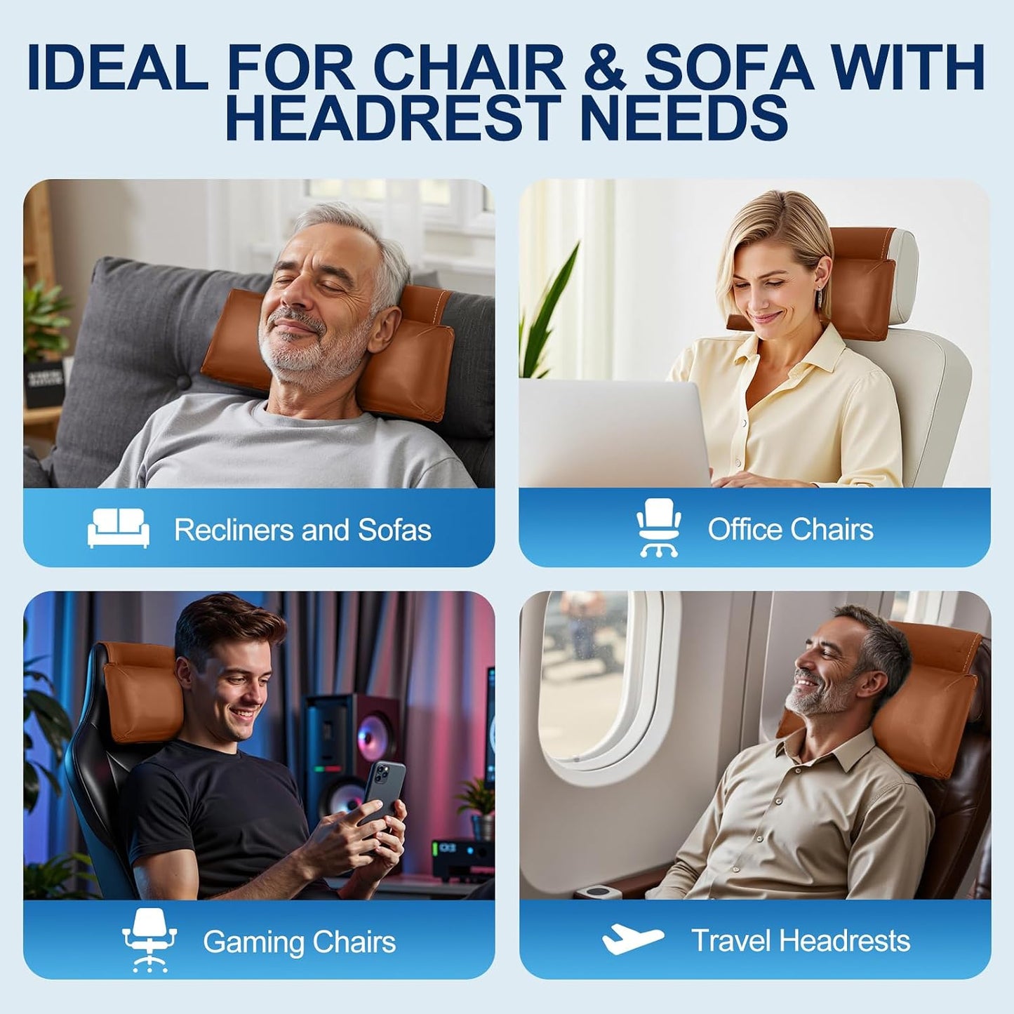 Recliner Pillow, Adjustable Neck & Head Support Pillow | Faux Leather, Weighted Non-Slip Flap, Adjustable Filling, Pain Relief & Relaxation, for Recliners, Sofas, Office Chairs