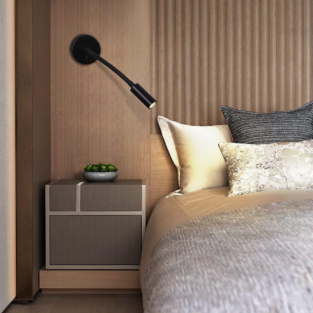 Wall Mounted Reading Lamp LED 3W Warm White 3000K Hardwired for Reading Matt Black(Black Hard-Wired 2PCS)