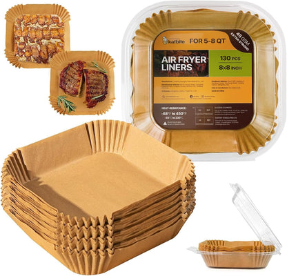 Katbite Air Fryer Liners, 8.6 x 5.5 Inch for Dual Basket Fryers, 220 Count | Disposable oil-proof parchment liners for dual basket air fryers; Compatible with Foodi DZ201, DZ401 and FG551 models.