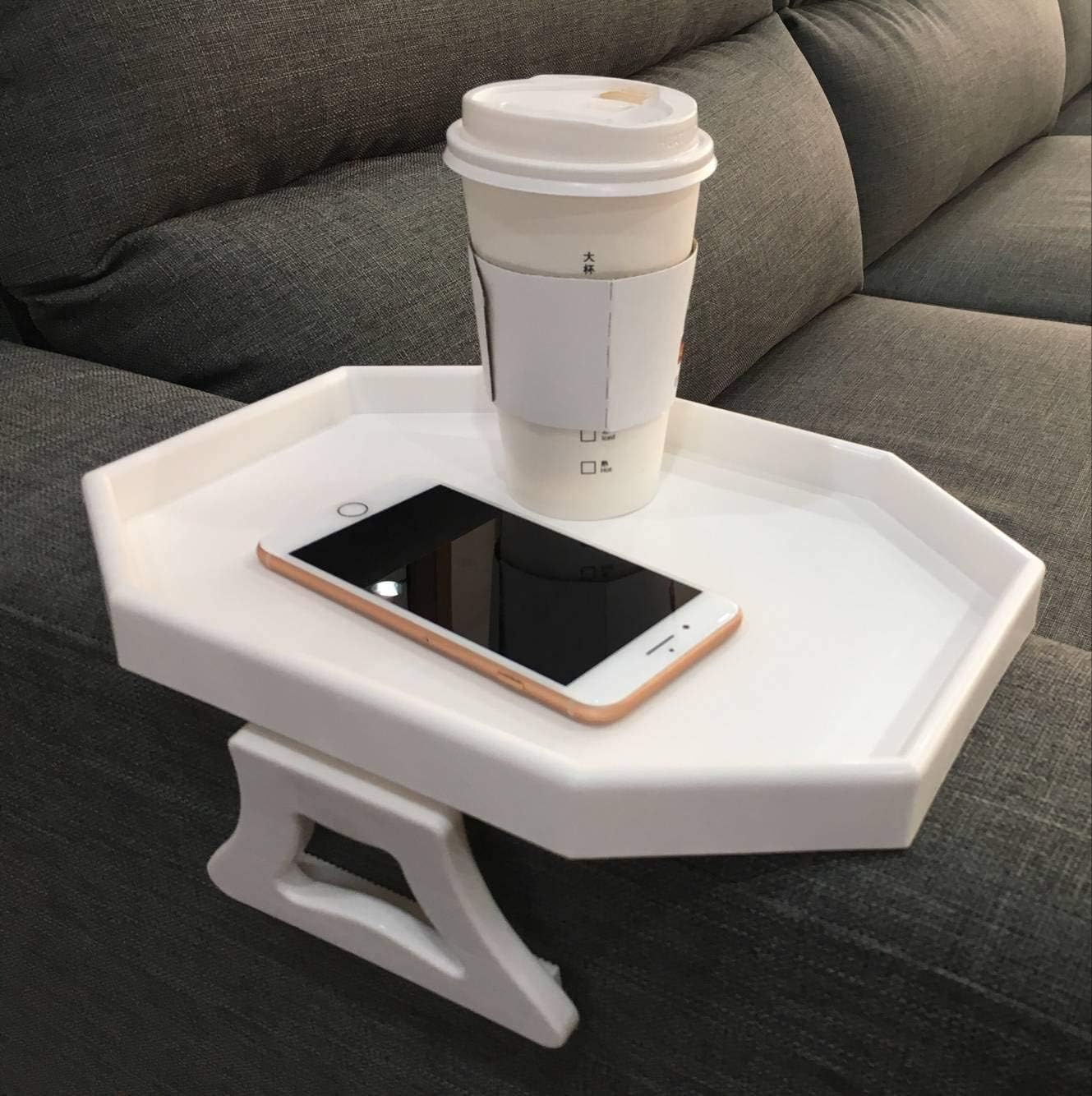 Sofa Arm Clip Table, Armrest Tray Table, Drinks/Remote Control/Snacks Holder … (Platic, Brown)