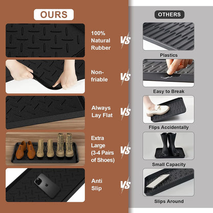 Extra Large Heavy Duty Boot Natural Rubber Shoe Mat for Entryway with Shoes Brush Large Boot Mat Multi-Purpose for Indoor or Outdoor, 16.1x 47.6 Inches