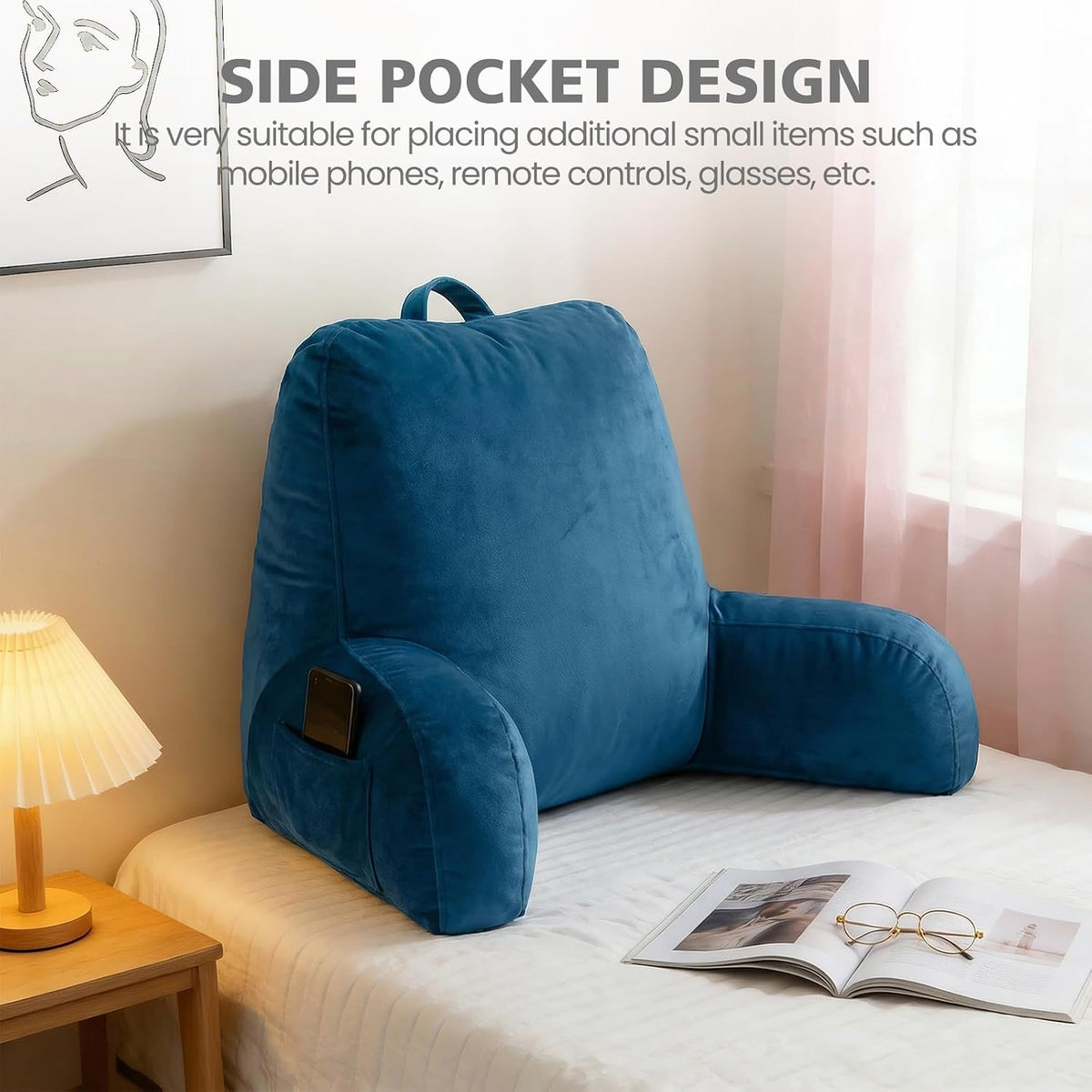 Reading Pillow with Adjustable Memory Foam,Adult Backrest with Arms, Back Pillow for Sitting in Bed with Washable Cover- Large, Gray