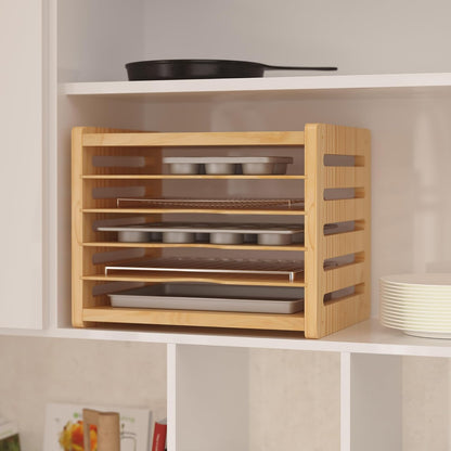 6 Tier Wooden Tray Dividers for Cabinets | Kitchen Vertical Cookie Sheet Organizer, Baking Trays Storage Rack, For Baking Pans, Cutting Board