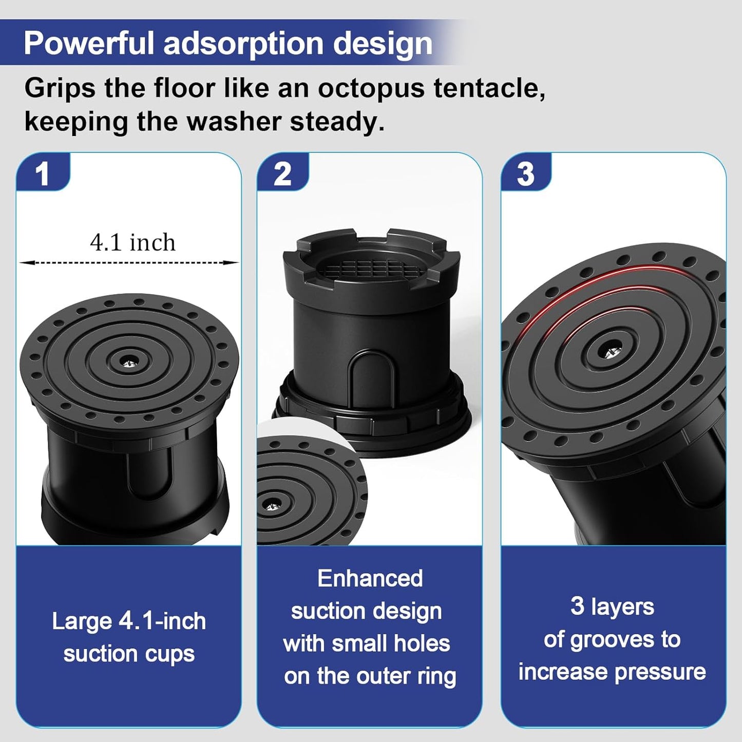 4Pcs Anti Vibration Pads for Washing Machine, Reduce Washer Dryer Moving | Washer and Dryer Pedestals,Prevents Noise Vibration Transfer, Antivibration Stabilizer Support Feet (Increase1.8in)