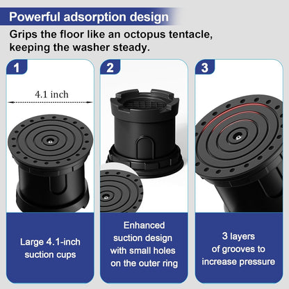 4Pcs Anti Vibration Pads for Washing Machine, Reduce Washer Dryer Moving | Washer and Dryer Pedestals,Prevents Noise Vibration Transfer, Antivibration Stabilizer Support Feet (Increase1.8in)